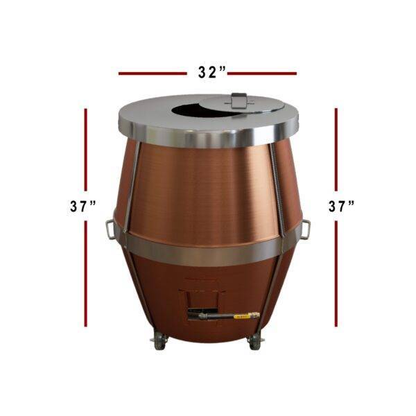 Propane Gas Tandoor Oven A02 Model with Measurement text of 32 inches in diameter and 37 inches in height.