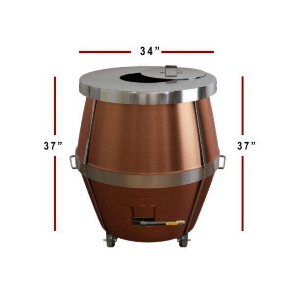 A04 34 x 34 Pakistani Clay Oven Measurement Image stainless steel tandoor oven Product Main Image with Measurements written 34 inches in width and 37 inches in height